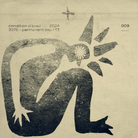 Affiche de vernissage de Lucien Belcourt, figure noire stylisée sur papier texturé.