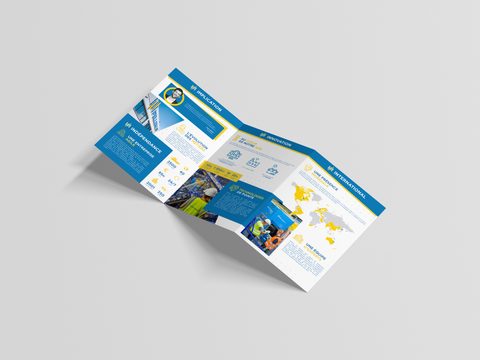 Brochure corporate Pellenc ST ouverte, en bleu et blanc.