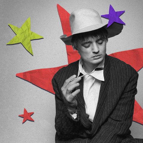 Visuel du W.I.M Fest avec le portrait d’un artiste en chapeau et des étoiles colorées.